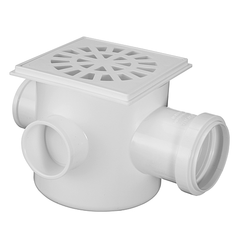 CAIXA SIFONADA QUADRADA BRANCA COM TRÊS ENTRADAS