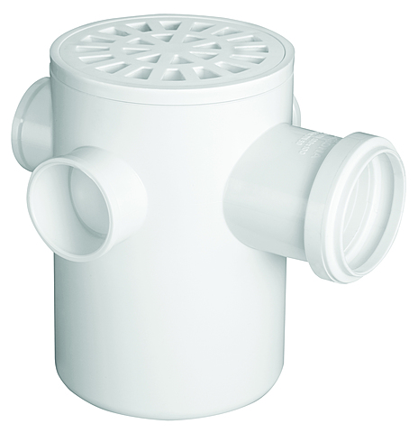 CAIXA SIFONADA REDONDA BRANCA COM TRÊS ENTRADAS